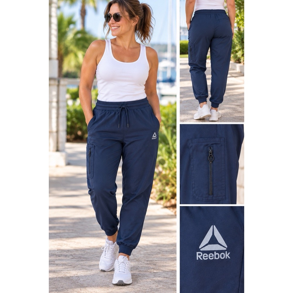 Reebok Women's Navy Blue Jogger Pants XL? Cargo Zip Pocket Athletic Cuffed